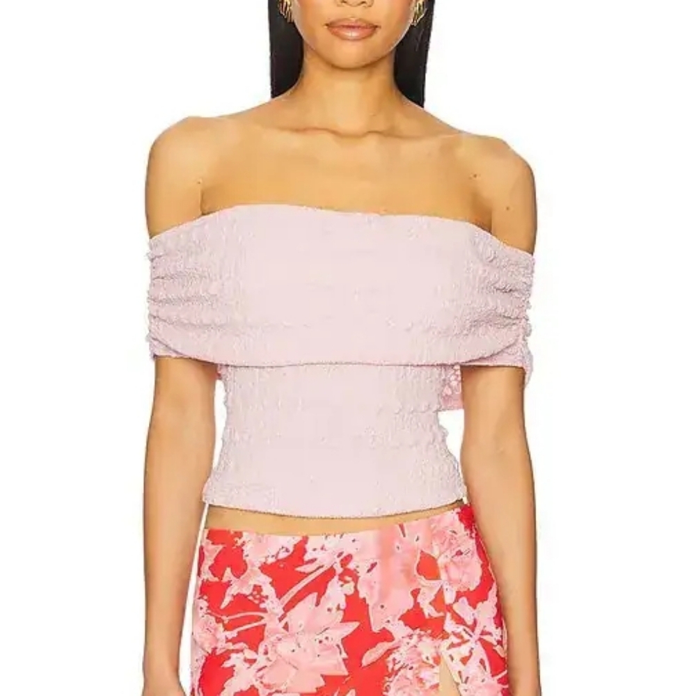 ASTR the Label Off Shoulder Textured Knit Top in Pink Size XL